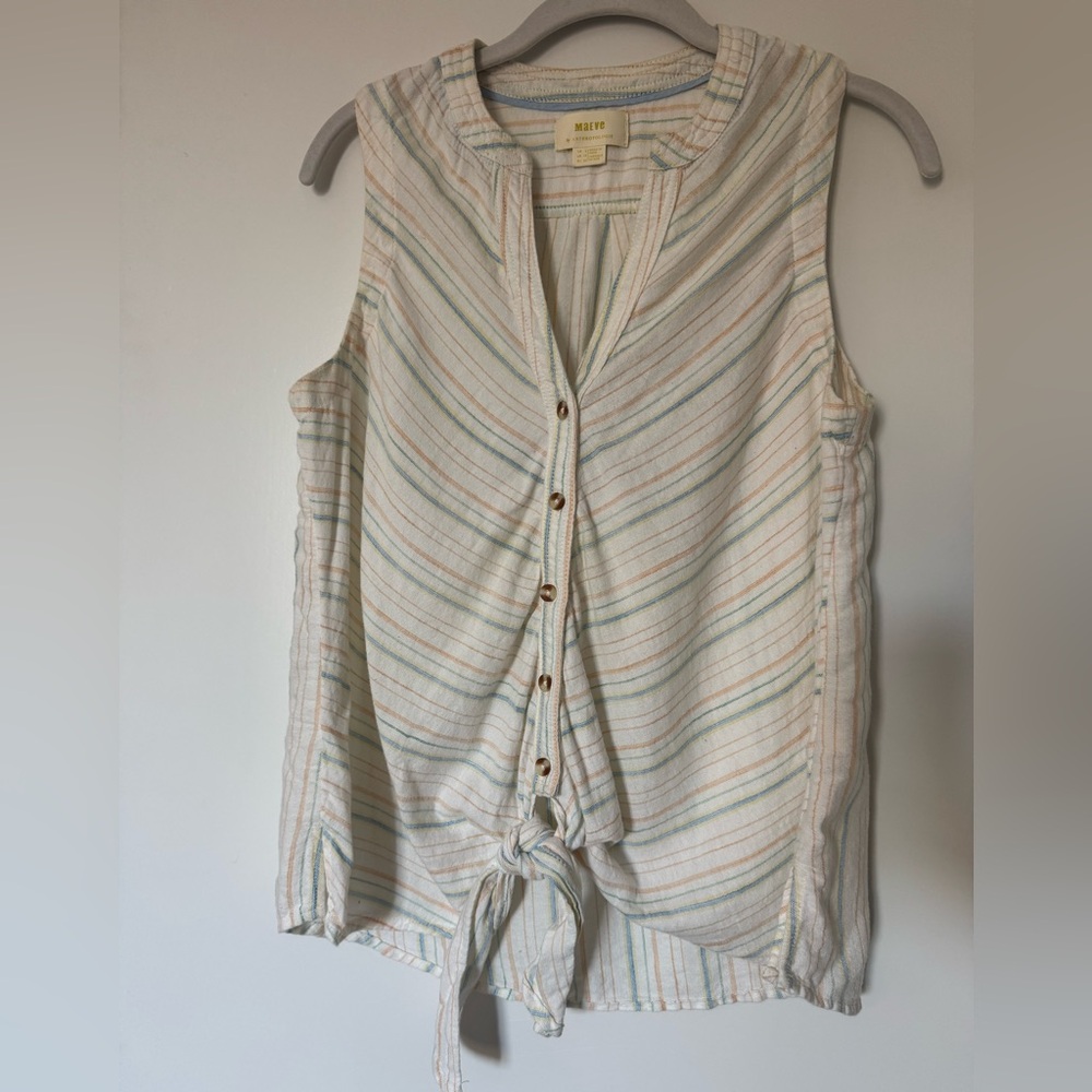 Maeve Anthropologie Striped Sleeveless Button-Up Blouse